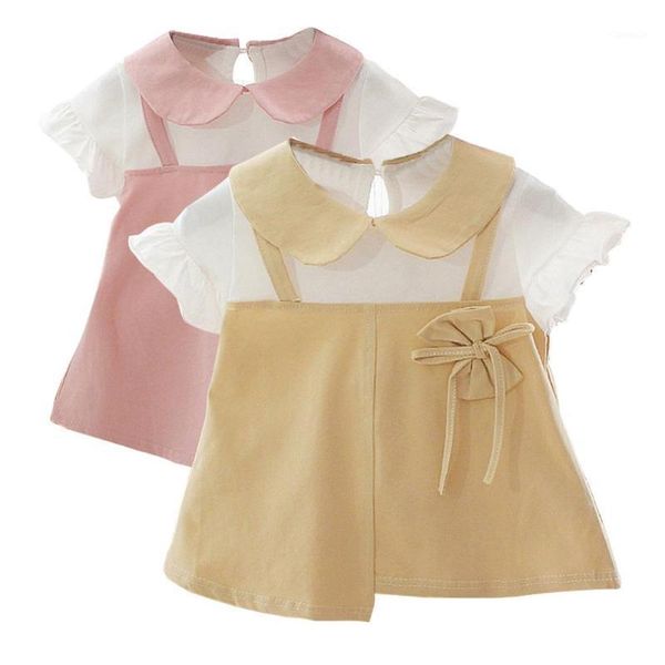

girl's dresses baby girl kids summer korean short-sleeves cotton ruffle bowknot dress1, Red;yellow