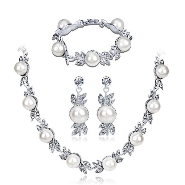 

earrings & necklace faux pearl bridal jewelry sets silver color wedding bracelets