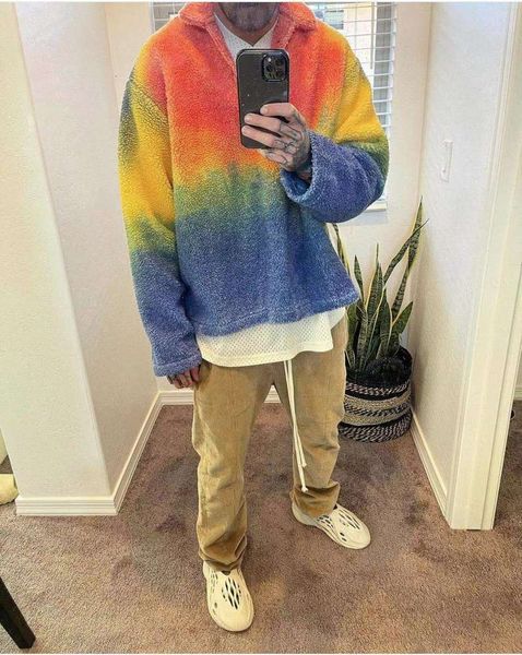 

cpfm rainbow tie dyed fleece pullover jacket, White;black