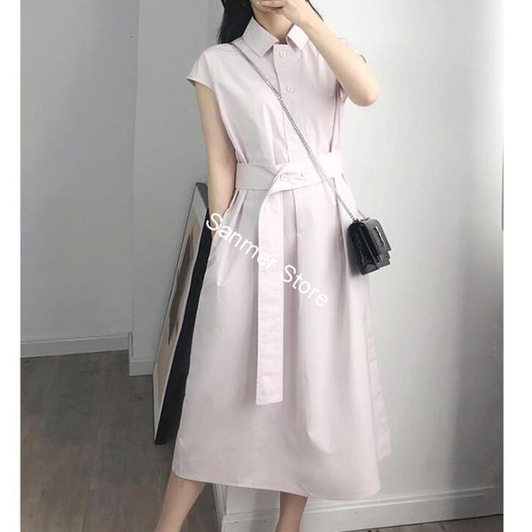 

2021 new vestido de camisa feminina vero manga curta turn-down collar casual midi vestidos com cinto rosa verde azul escuro 2wee, Black;gray