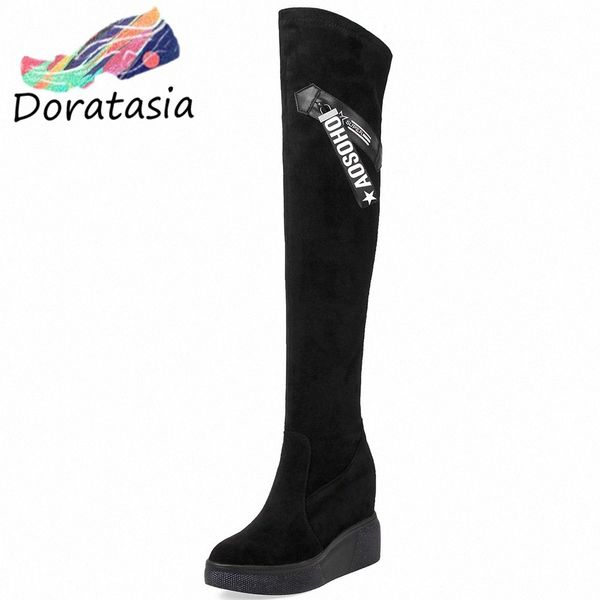 

doratasia new big size 32 40 fashion thigh high boots height increasing platform shoes woman party over the knee boots hiking boo z6zk#, Black