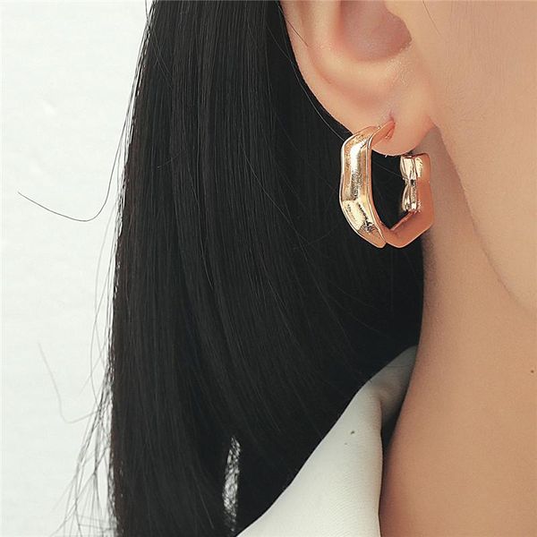 

hoop & huggie punk fashion jewelry smooth hexagon big earrings for women lady large geometric hollow statement loop earring gifts 2021, Golden;silver