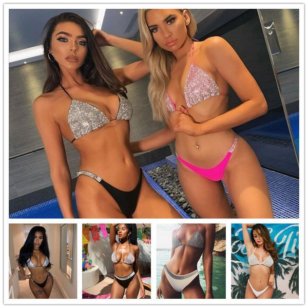 

bikini women designers suit clothes 2021 low waist split diamond swimsuit new sale, White;black