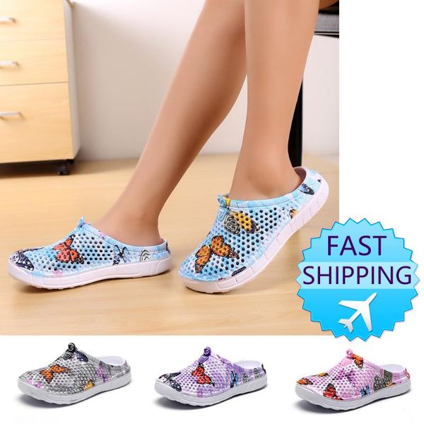 

2021 summer women beach slippers butterfly non-slip hole girls wading shoes comfortable breathable sport casual outdoor ladies, Black