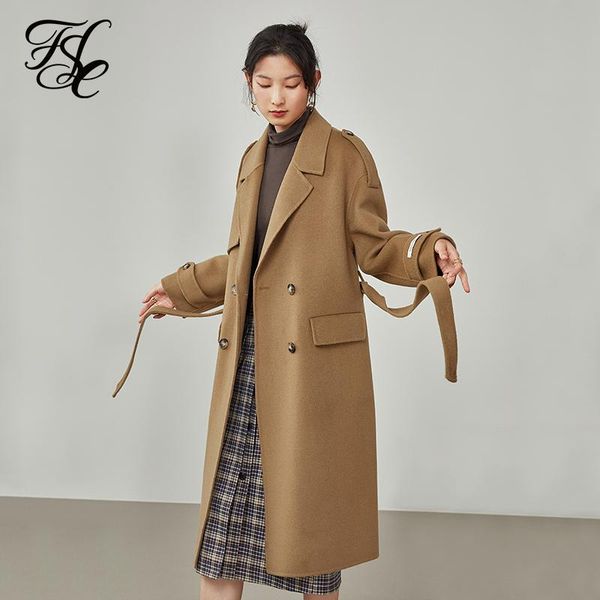 

women's wool & blends fansilanen women winter windbreaker-style double-sided woolen coats 2021 black cashmere coat suit collar long jac