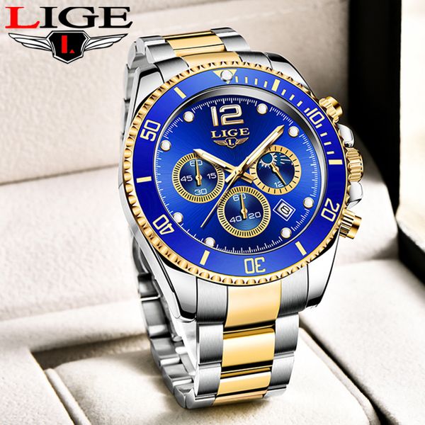 

2021lige mens watches new fashion sport stainless steel date clock luminous waterproof quartz wristwatch relogio masculino reloj, Silver