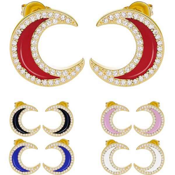 

dangle & chandelier 2021 gold color stud earrings micro pave white zircon clear cz moon four for women gift party jewelry, Silver