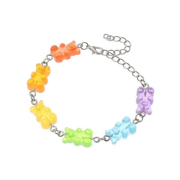 

charm bracelets 1pc women girls rainbow candy colors gummy bear charms bracelet bangles jewelry cute birthday party bff gifts, Golden;silver