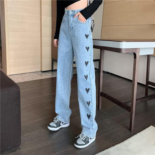 

women's jeans light blue high-waisted straight-leg pants loose wide-leg thin all-match
