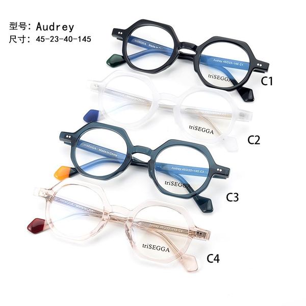 Moda Os óculos de sol Frames Audrey Trisegga 2021 Prescrição Acetato de receita Moldura retro Eyewear Vintage Rodada de marca Oculos de Grau