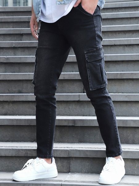 

men flap pocket side cargo jeans k70r#, Blue