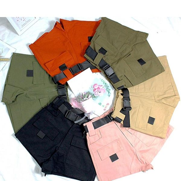 

women's shorts summer women casual solid cargo fashion harajuku high waist mini streetwear pockets female pantalon, White;black