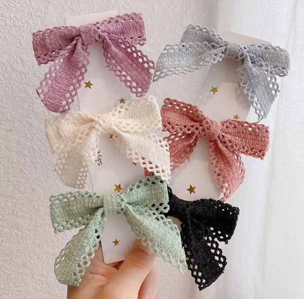 

girls hair clip holllow lace bow hairpin ponytail hairclip bows headwear hair accessories 7 colors dw6429, Slivery;white