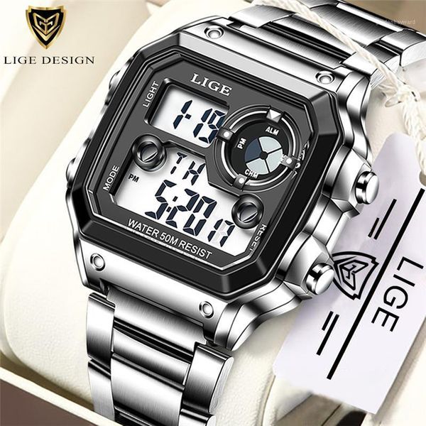 

brand men digital watch military sport watches fashion waterproof electronic wristwatch mens reloj inteligente hombre wristwatches, Slivery;brown