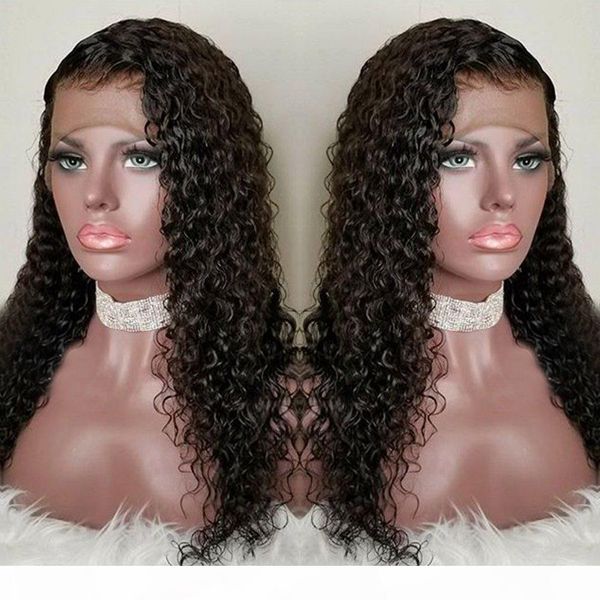 

curly lace front human hair wigs-glueless 130% density brazilian virgin remy wigs with baby hair for african americans 12 inch natural color, Black;brown