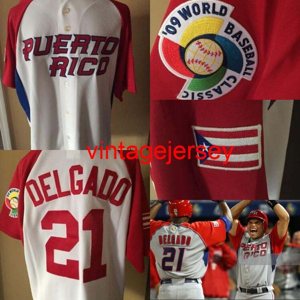 Nr. 21 Carlos Delgado Puerto Rico WBC 2009 World Baseball Classic Jersey 100 % genähte individuelle Baseball-Trikots Jeder Name Jede Nummer S-XXXL