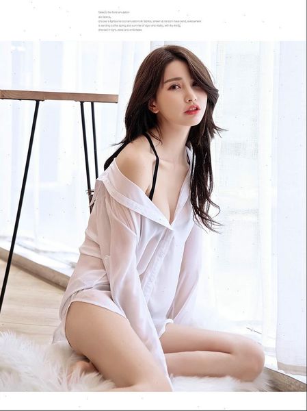 

plus size 5xl ultra thin see through blouse bf style temptress shirt chiffon long sleeve blusas nighty long female, White