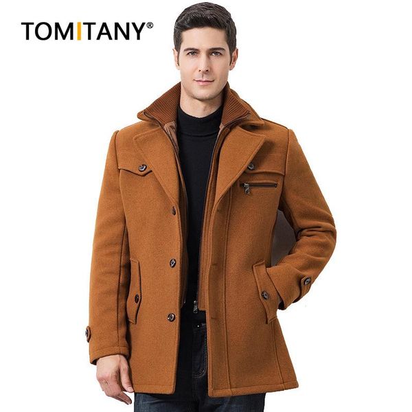 

men's wool & blends 2021 men coats autumn winter solid color cold resistant woolen overcoat double collar casual trench coat male, Black
