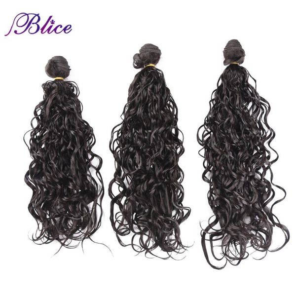

human ponytails blice synthetic water wave hair extensions 3pcs/pack dark brown high temperature fiber 18" 20" 22" weft bundl, Black