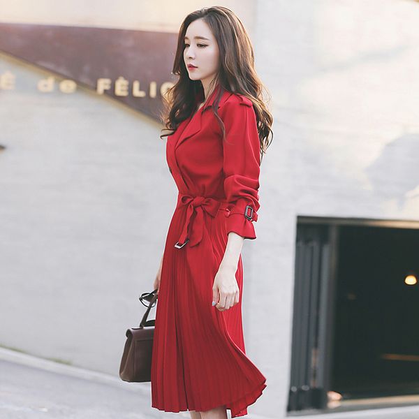 

spring waist dresss women pleasted robes lady dressed party banners t5166 a2f8, Black;gray
