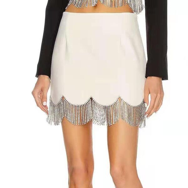 

livivio] 2021 summer new arrival office lady solid temperament asymmetrical tassel slim short a- line hip short skirt women, Black