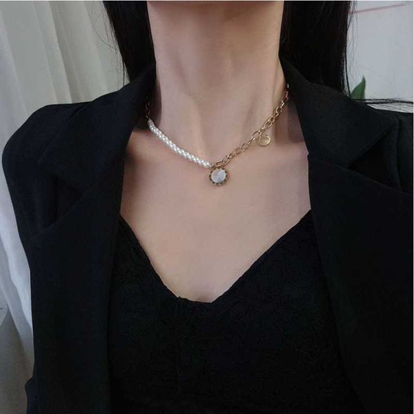 

chains 316l stainless steel pearl round roman numerals pendant thick chain charm choker necklace for women fashion fine jewelry san843, Silver