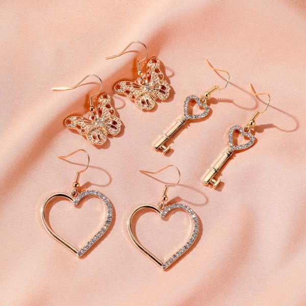 

temperament wild metal hollow butterfly fashion love key earrings
