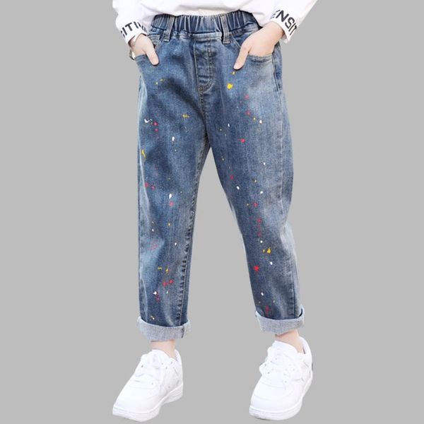 

jeans girls print elastic waist girl spring autumn casual wear 6 8 10 12 14, Blue