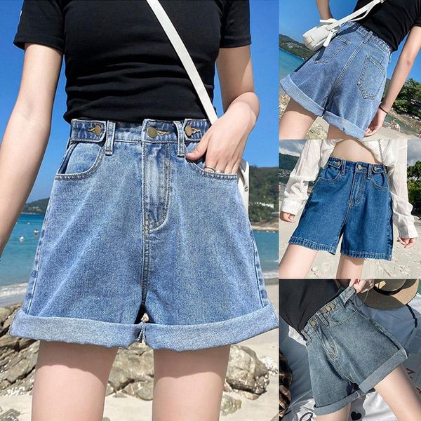 

women denim shorts classic high waist wide leg female casual summer ladies shorts jeans a66, White;black