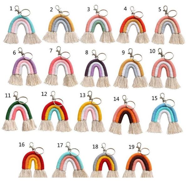 

weaving rainbow keychains for women boho handmade key holder keyring macrame bag charm car hanging jewel jllnfj