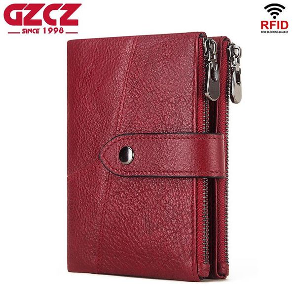 

wallets gzcz rfid genuine leather wallet men crazy horse coin purse short male money bag designer mini red walet quality, Red;black