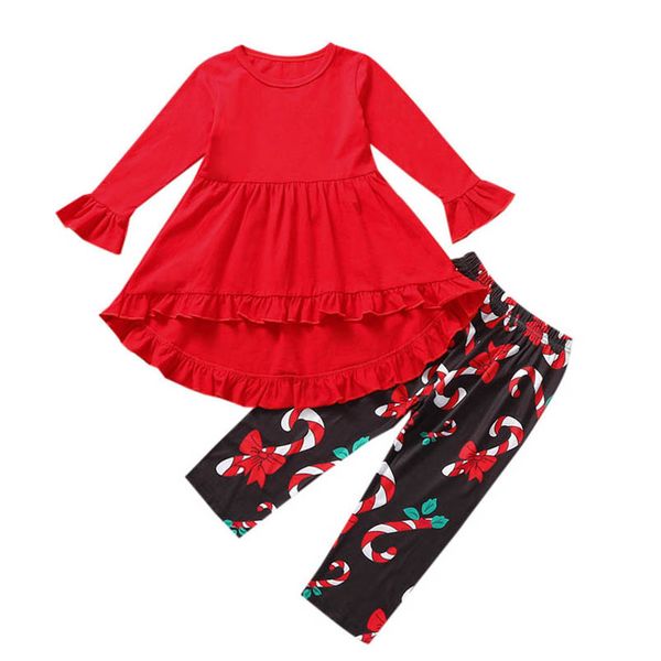 

christmas girls outfits kids clothing sets children clothes wear flared sleeve dress trousers leggings printed 2pcs b8470, White