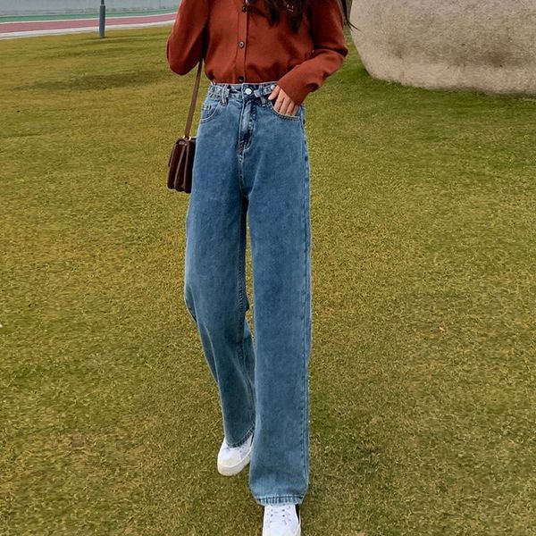 

women's jeans denim trousers for women plus size casual ladies straight pants female full length streetwear high waist, Blue