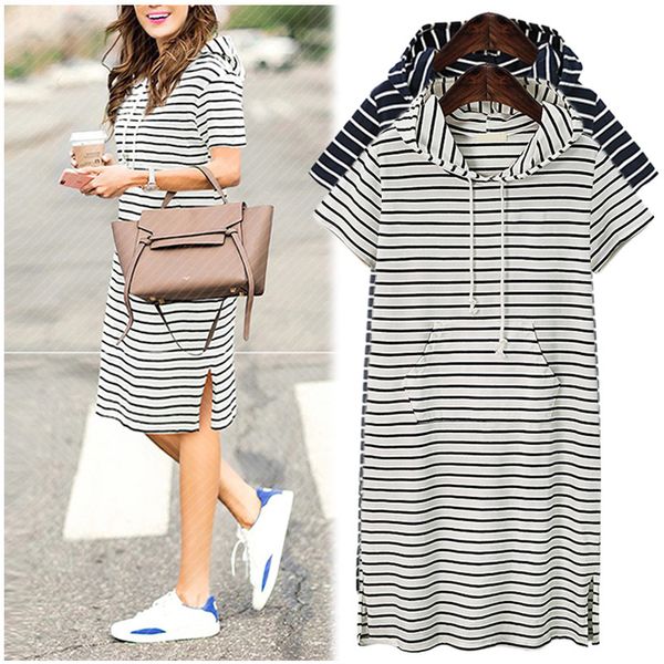 

new large size women summer boho stripe beach dress girl fashion shortsleeve ladies casual 210224, Black;gray
