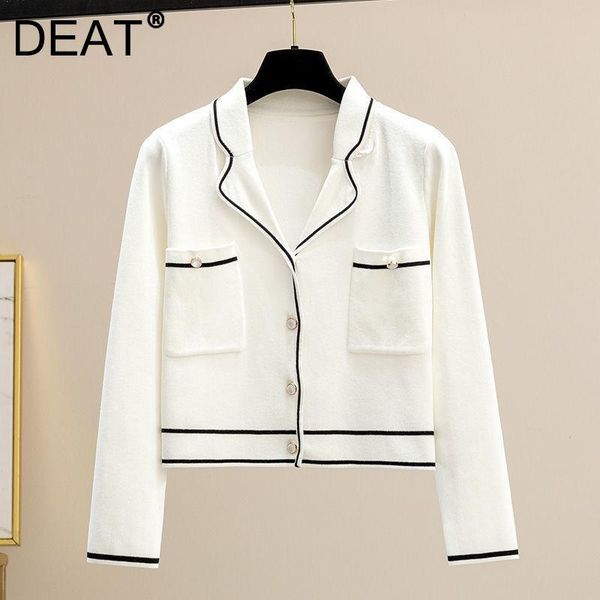 

women's knits & tees deat 2021 women fashion early autumn wind wool knitted cardigan short turn-down collar coat solid color 7i1811, White