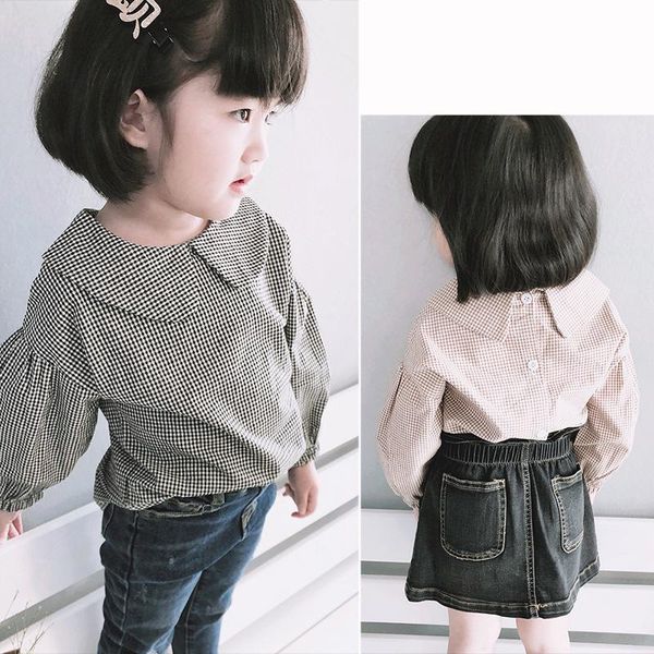 

shirts 2021 spring and autumn item girl sweet plaid blouse two colors, White;black