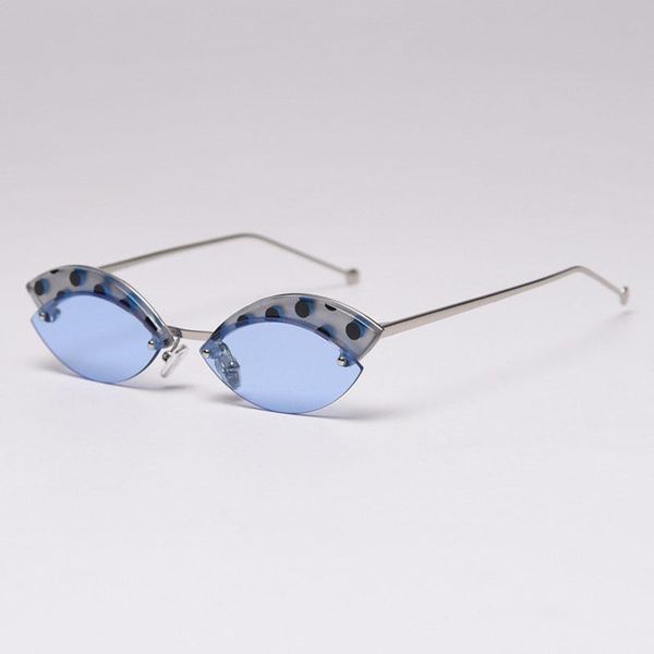 

sunglasses retro trend shaped female fashion spotted eyebrows rimless cat eye uv400, White;black