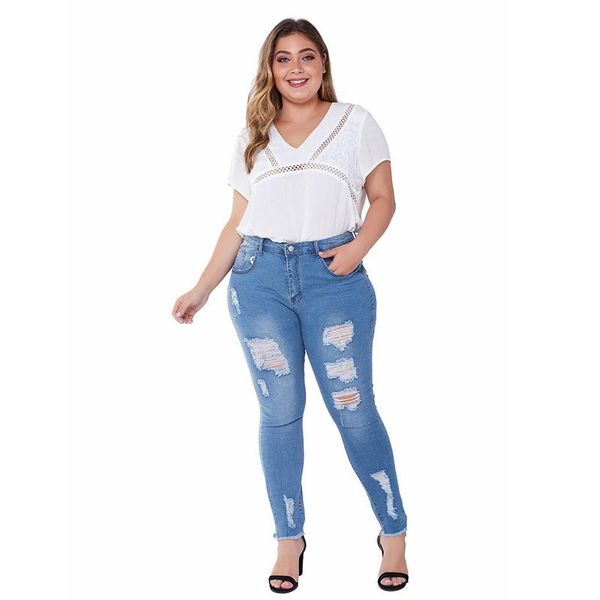 

women's jeans wholesale plus size skinny woman push up aesthetic stretch denim ripped mom 2021, Blue