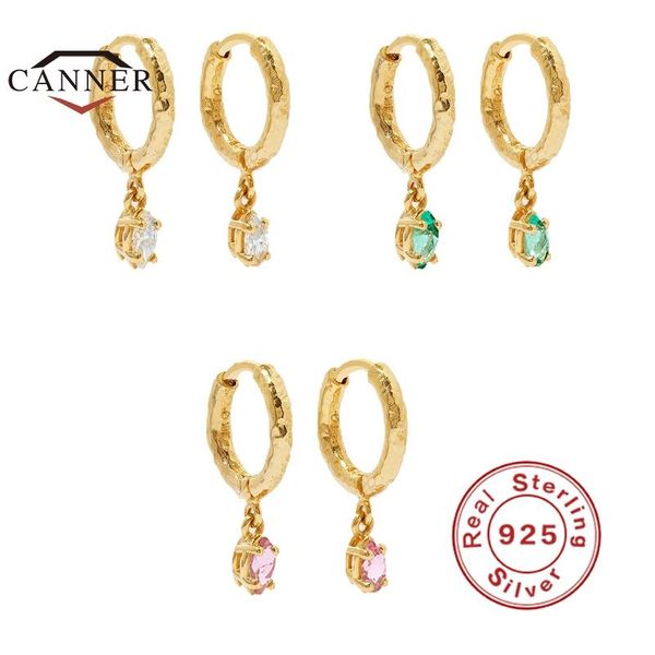 

hoop & huggie canner fashion 925 sterling silver wrinkled color zircon earrings for women round piercing earring jewelry pendientes, Golden;silver