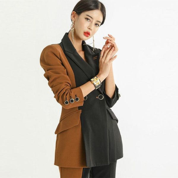 

women's suits & blazers pant for women2 sets of commuter fashion color matching suit jacket+high waist slimming temperament trousers tw, White;black