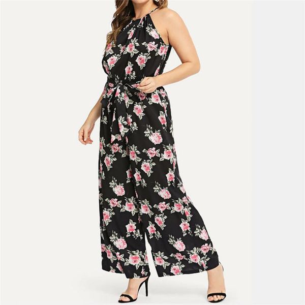 

women's jumpsuits & rompers maxiorill women barboteuse femme plus size printed sleeveless o-neck long body feminino y*, Black;white