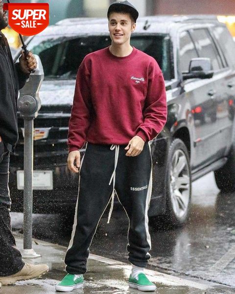 

casual pants fear of god fog essentials color matching beam mouth retro couple sports guard #mb68, Black