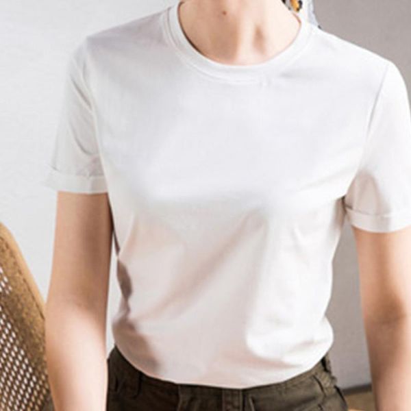 

women's t-shirt england style fashion simple shoulder pads solid casual summer t shirt women 2021 100% cotton, White