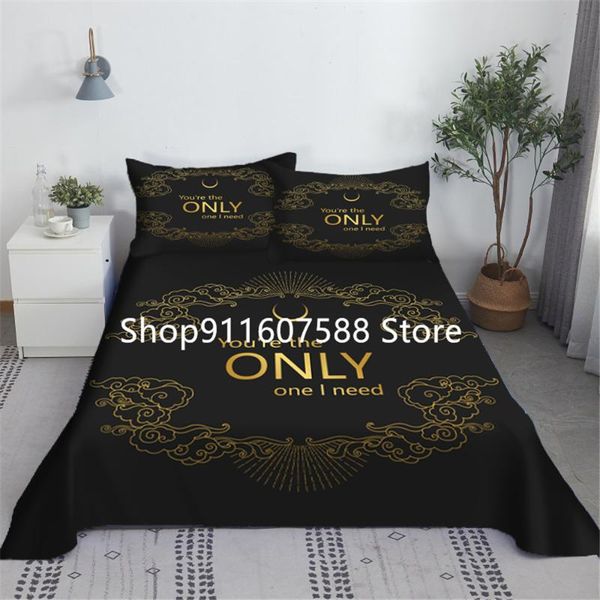 

sheets & sets gold only pattern sheet set soft polyester bed flat with 2 case for adults linen black king queen size