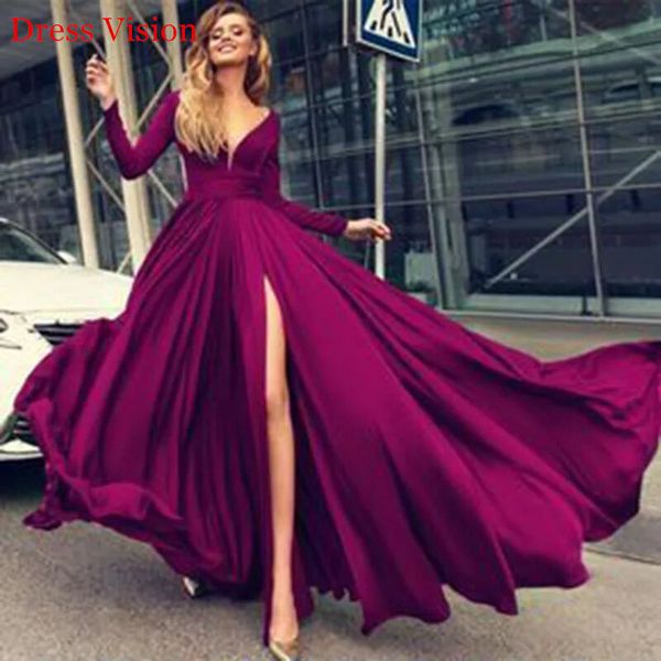 

2021 robe soiree long sleeves chiffon prom e elegant party gowns vestido fiesta de boda side split g1ql, White;pink