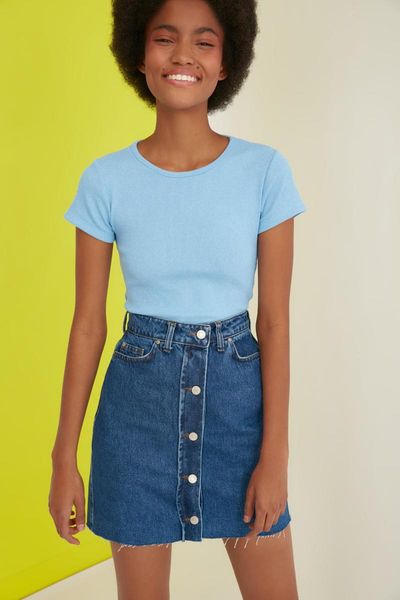 

skirts trendyol front button mini denim skirt twoss21et0302, Black
