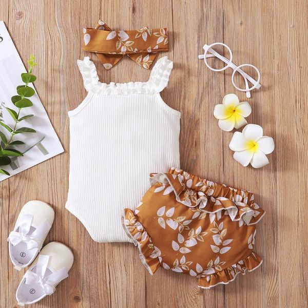 

clothing sets baby girl clothes set infant girls ruffles suspender romper bodysuit floral shorts outfits summer bebes, White