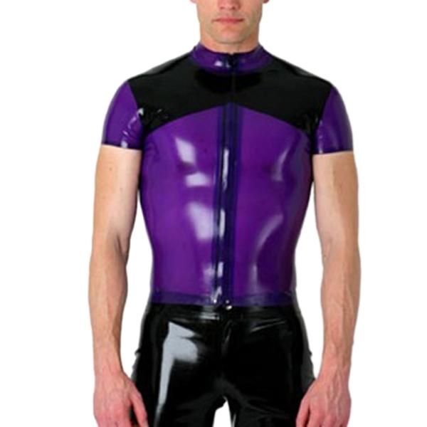 

bras sets latex rubber shirt front zipped costumes for men, Red;black