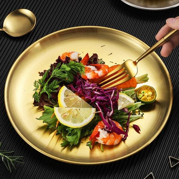 

dishes & plates light luxury barbecue plate golden-plateing stainless steel thickened disc dessert buffet western