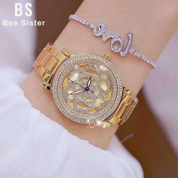 

wristwatches women watch 2022 crystal gold ladies wrist watches stainless steel women's wristwatch quartz diamond, Slivery;brown